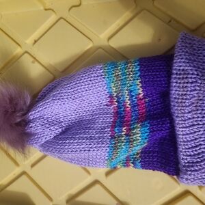 Purple Knit Pom-Pom Beanie